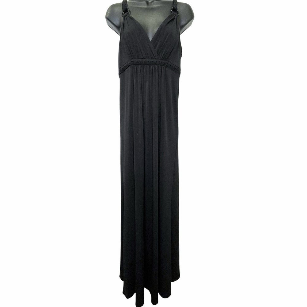 Karen Kane Womens S Maxi Dress Empire V Neck Sleeveless Braided Straps Black